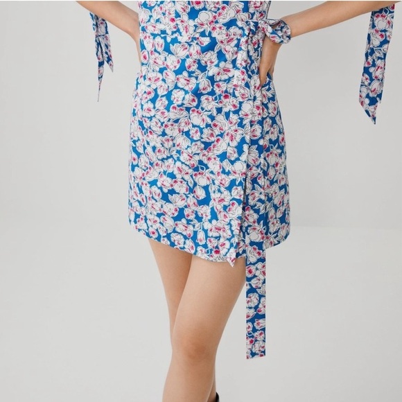 NWT ZARA Floral Print Poplin Cotton Tie Mini Dress S - Picture 4 of 15